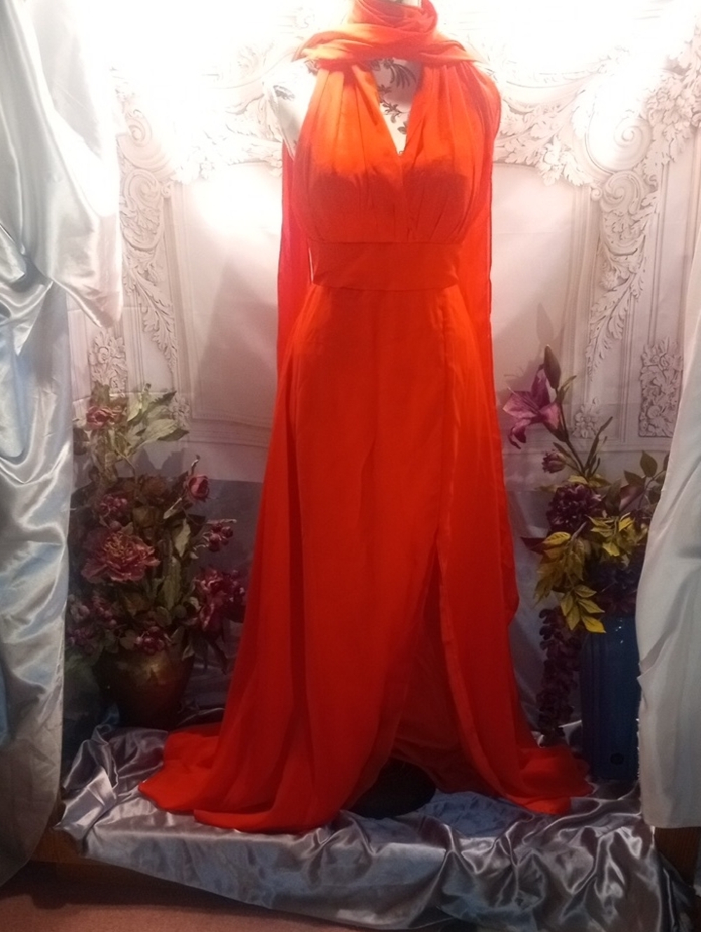 Elegant Red Halter Evening Gown